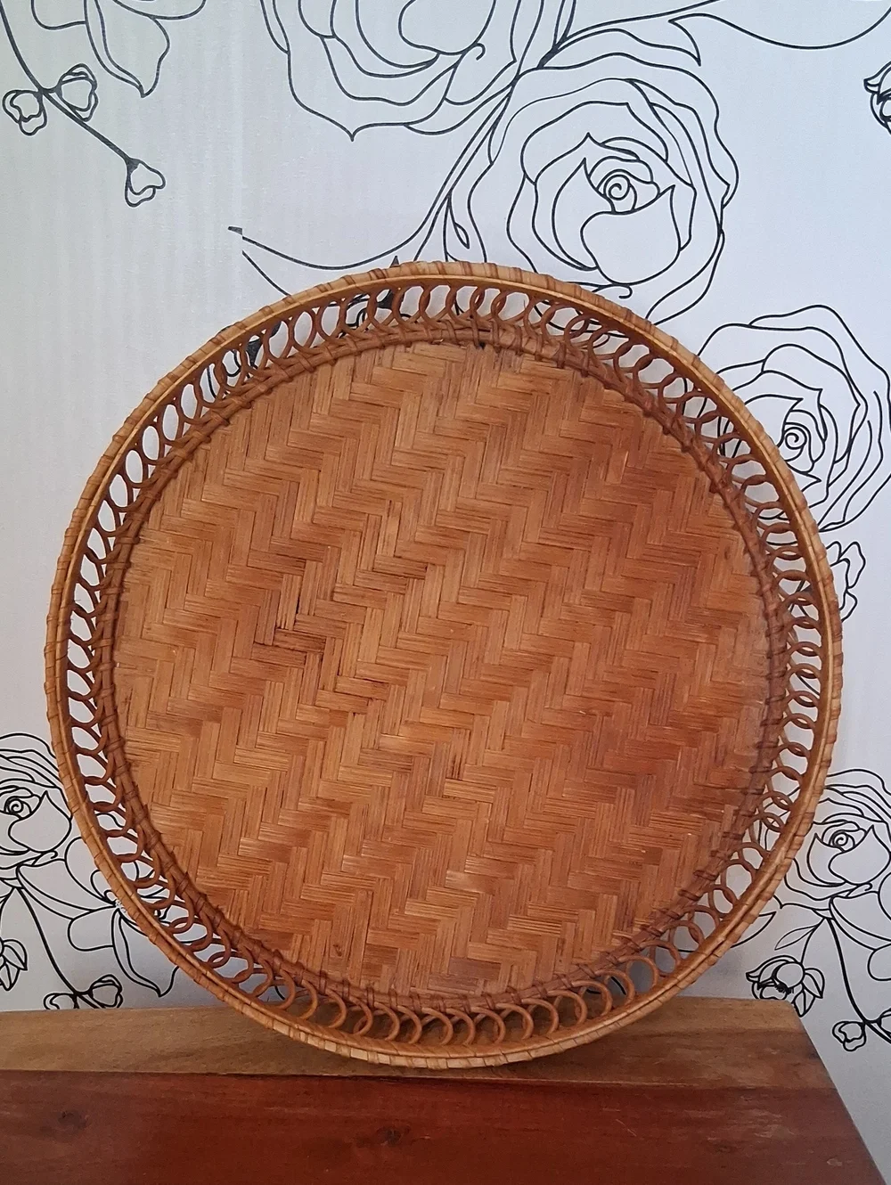 Vintage 1980's Natural Rattan Basket With Lid Boho Basket